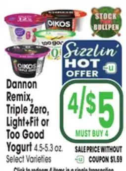 Jewel-Osco Dannon Remix, Triple Zero, Light + Fit or Too Good Yogurt offer