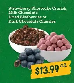 Sprouts Farmers Market Strawberry Shortcake Crunch, Milk Chocolate Dried Blueberries or Dark Chocolate Cherries offer