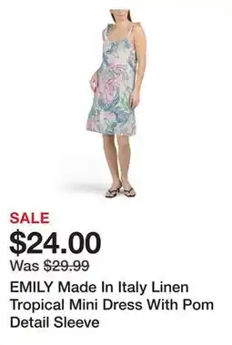 Marshalls EMILY Made In Italy Linen Tropical Mini Dress With Pom Detail Sleeve offer
