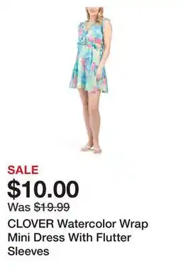Marshalls CLOVER Watercolor Wrap Mini Dress With Flutter Sleeves offer