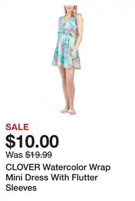 Marshalls CLOVER Watercolor Wrap Mini Dress With Flutter Sleeves offer