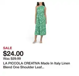 Marshalls LA PICCOLA CREATIVA Made In Italy Linen Blend One Shoulder Leaf Print Maxi Dress offer