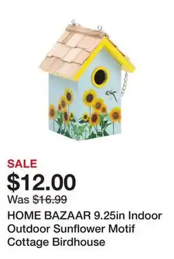 Marshalls HOME BAZAAR 9.25in Indoor Outdoor Sunflower Motif Cottage Birdhouse offer