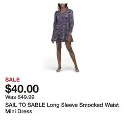Marshalls SAIL TO SABLE Long Sleeve Smocked Waist Mini Dress offer