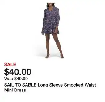 Marshalls SAIL TO SABLE Long Sleeve Smocked Waist Mini Dress offer