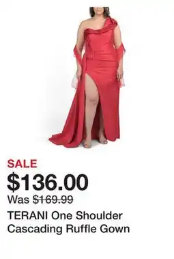 Marshalls TERANI One Shoulder Cascading Ruffle Gown offer