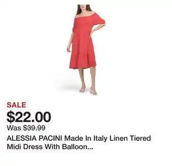 Marshalls ALESSIA PACINI Made In Italy Linen Tiered Midi Dress With Balloon Sleeves offer