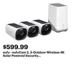 Best Buy eufy - eufyCam 3, 3-Outdoor Wireless 4K Solar Powered Security Cameras with HomeBase 3 - White offer