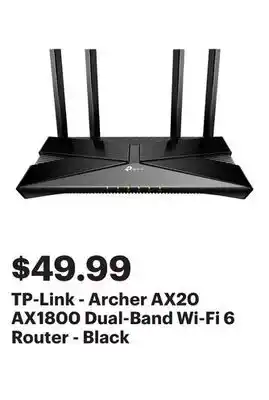 Best Buy TP-Link - Archer AX20 AX1800 Dual-Band Wi-Fi 6 Router - Black offer