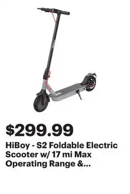 Best Buy HiBoy - S2 Foldable Electric Scooter w/ 17 mi Max Operating Range & 19 mph Max Speed - Grey offer