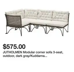 Ikea JUTHOLMEN Modular corner sofa 3-seat, outdoor, dark gray/Kuddarna light grey-beige offer
