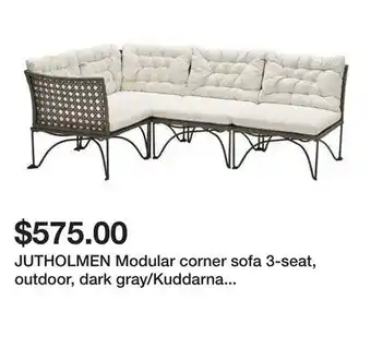 Ikea JUTHOLMEN Modular corner sofa 3-seat, outdoor, dark gray/Kuddarna light grey-beige offer