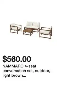 Ikea NÄMMARÖ 4-seat conversation set, outdoor, light brown stained/Kuddarna light grey-beige offer