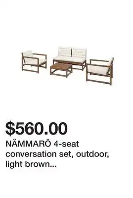 Ikea NÄMMARÖ 4-seat conversation set, outdoor, light brown stained/Kuddarna light grey-beige offer