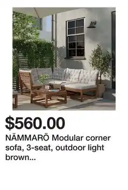 Ikea NÄMMARÖ Modular corner sofa, 3-seat, outdoor light brown stained/Kuddarna light grey-beige offer