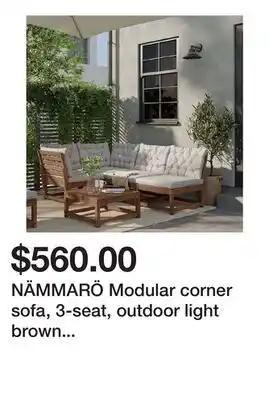 Ikea NÄMMARÖ Modular corner sofa, 3-seat, outdoor light brown stained/Kuddarna light grey-beige offer