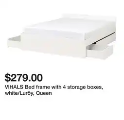Ikea VIHALS Bed frame with 4 storage boxes, white/Luröy, Queen offer