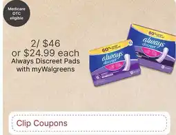 Walgreens Always Discreet Pads offer