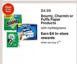 Walgreens Bounty, Charmin or Puffs Paper Products offer