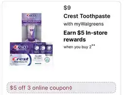 Walgreens Crest Toothpaste offer