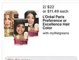 Walgreens L'Oréal Paris Preference or Excellence Hair Color offer