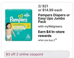 Walgreens Pampers Diapers or Easy Ups Jumbo Pack offer
