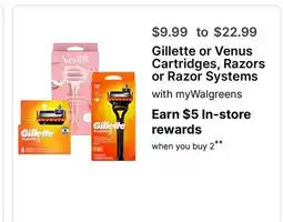 Walgreens Gillette or Venus Cartridges, Razors or Razor Systems offer