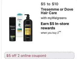 Walgreens Tresemme or Dove Hair Care offer