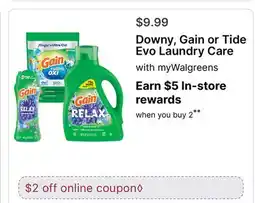 Walgreens Downy, Gain or Tide Evo Laundry Care offer