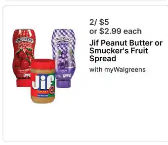 Walgreens Jif Peanut Butter or Smucker's Fruit Spread offer