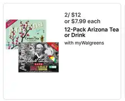 Walgreens 12-Pack Arizona Tea or Drink offer