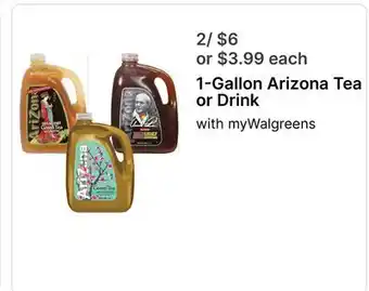 Walgreens 1-Gallon Arizona Tea or Drink offer
