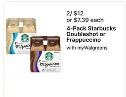 Walgreens 4-Pack Starbucks Doubleshot or Frappuccino offer