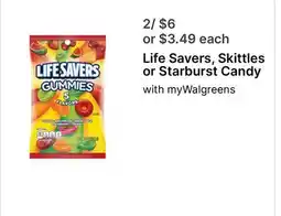 Walgreens Life Savers, Skittles or Starburst Candy with offer