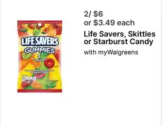 Walgreens Life Savers, Skittles or Starburst Candy with offer