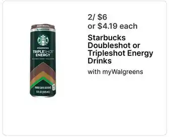 Walgreens Starbucks Doubleshot or Tripleshot Energy Drinks offer