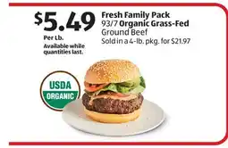 Aldi Fresh Family Pack 93/7 Organic Grass-Fed Ground Beef offer