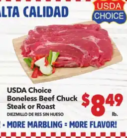 Vallarta Supermarkets USDA Choice Boneless Beef Chuck Steak or Roast / DIEZMILLO DE RES SIN HUESO offer