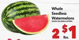 Vallarta Supermarkets Whole Seedless Watermelons / SANDIA SIN SEMILLA ENTERA offer