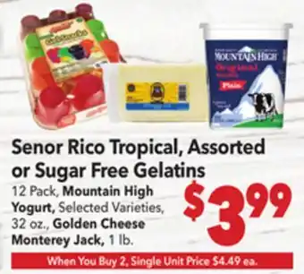 Vallarta Supermarkets Senor Rico Tropical, Assorted or Sugar Free Gelatins offer