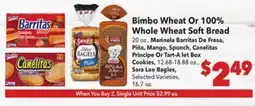 Vallarta Supermarkets Bimbo Wheat Or 100% Whole Wheat Soft Bread offer