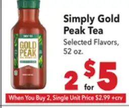 Vallarta Supermarkets Simply Gold Peak Tea offer
