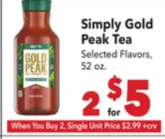 Vallarta Supermarkets Simply Gold Peak Tea offer