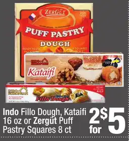 Super King Markets Indo Fillo Dough, Kataifi 16 oz or Zergüt Puff Pastry Squares 8 ct offer