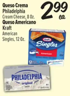 El Super Philadelphia Cream Cheese, 8 Oz. or Kraft AmericanSingles, 12 Oz offer