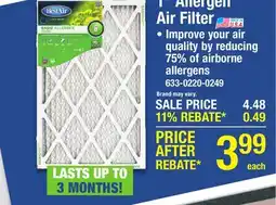 Menards 1 Allergen Air Filter offer
