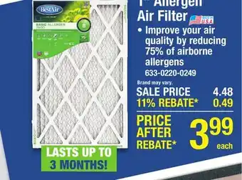 Menards 1 Allergen Air Filter offer