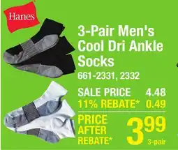 Menards 3-Pair Men's Cool Dri Ankle Socks offer