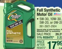 Menards Full Synthetic Motor Oil offer