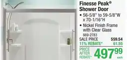 Menards Finesse Peak Shower Door offer